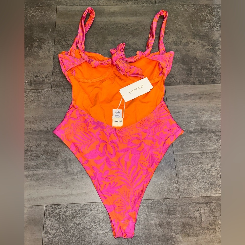 L*Space Pink and Orange Floral One Piece Swimsuit NWT - Picture 7 of 9